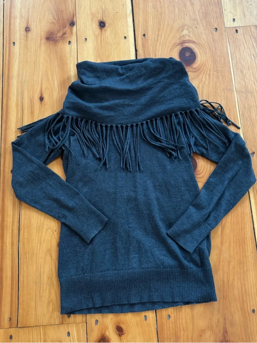 Michael Kors Fringe Cowl Neck Sweater Gray XS